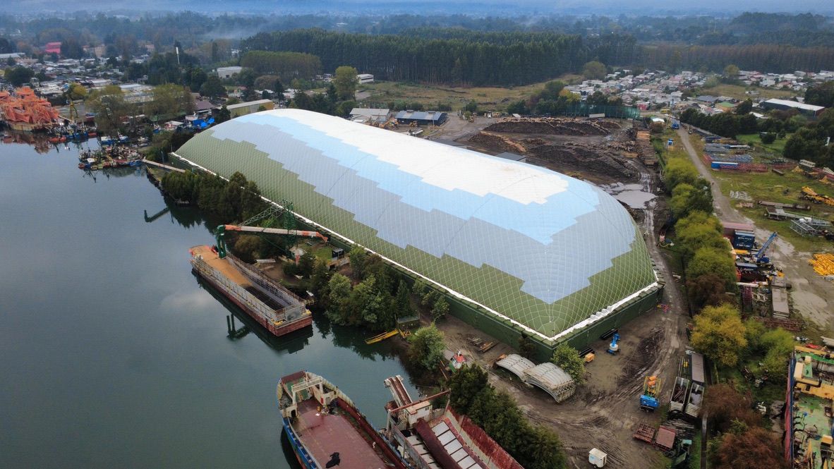 Vista aérea principal — Domo Portuaria Corral